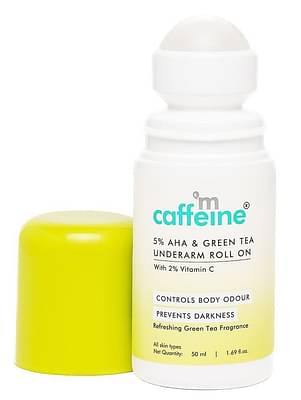mCaffeine 5% Aha Underarm Roll On|Lactic Acid & Fresh Green Tea Deodarant|Prevents Odour & Pigmentation image